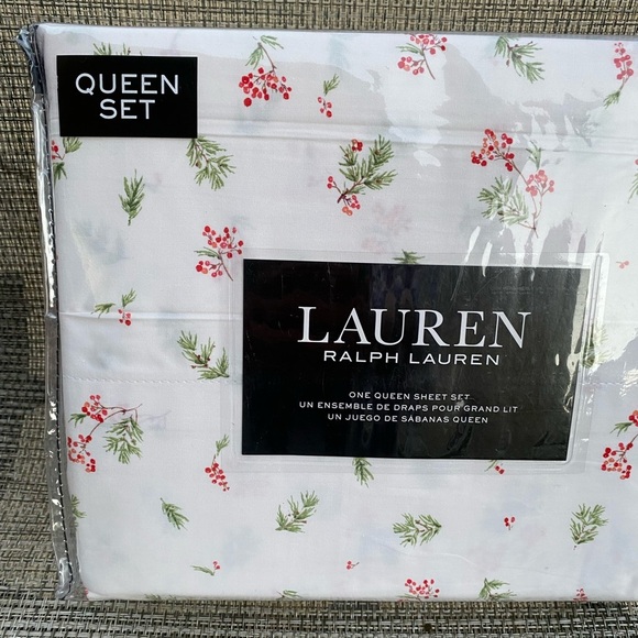 Lauren Ralph Lauren Red Green White Forest Holiday Cotton QUEEN Sheet Set 4pc - Picture 2 of 12